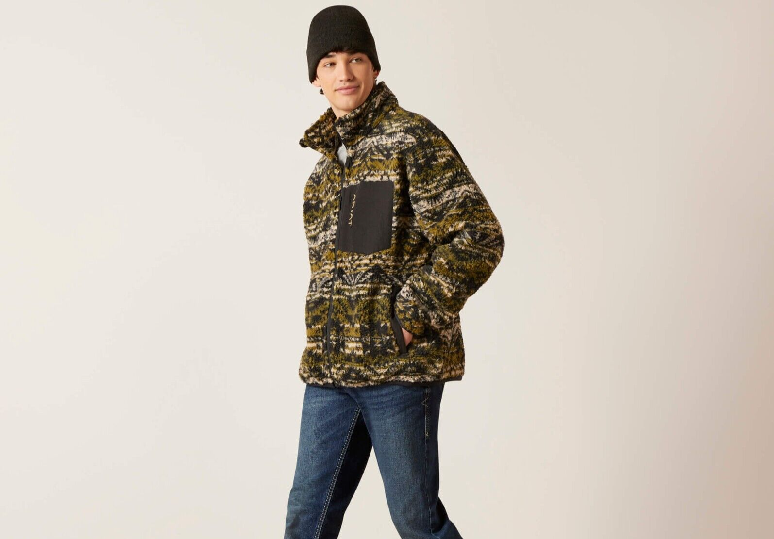 Ariat Men's Mammoth Olive Leaf Aztec Pattern Sweater Jacket