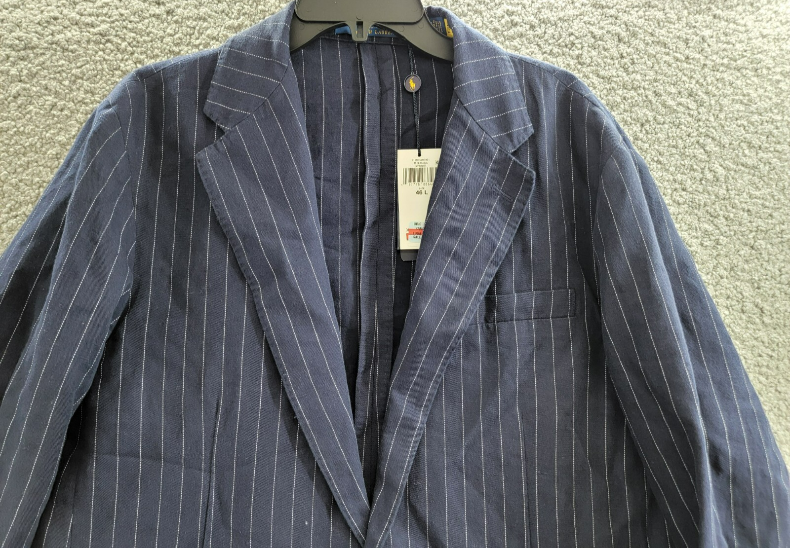 Polo Ralph Lauren Soft Pinstriped Sport Coat Men's 46L Navy Linen Blend Pockets - Picture 3 of 20