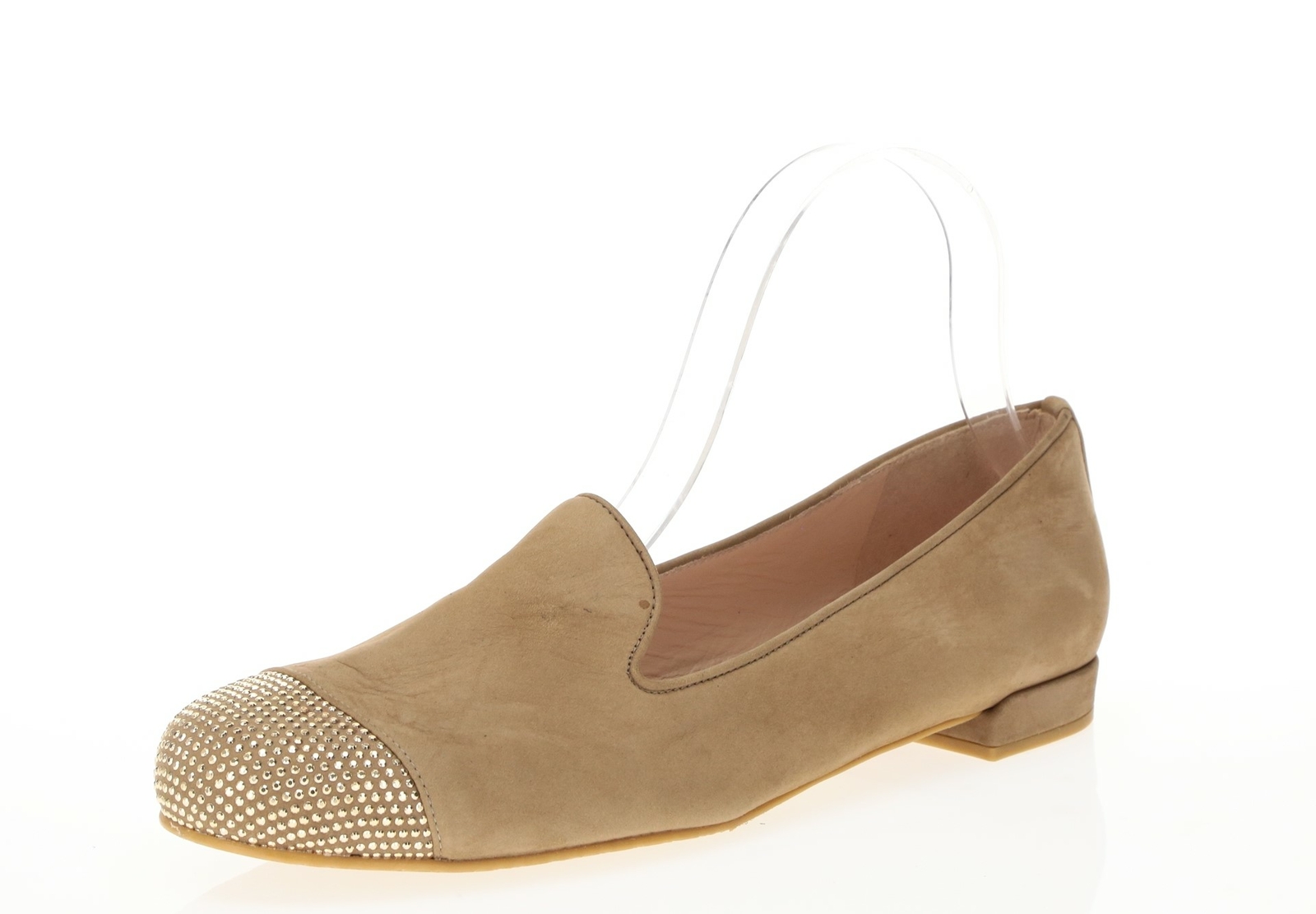 Stuart Weitzman Womens Chestnut Suede Slip On Studded Cap Toe Flats Shoes Size 8