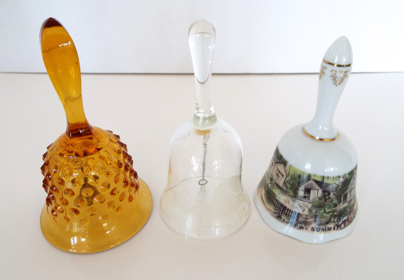 Vintage Glass Bells Unicorn Gold Fenton Currier & Ives Japan Estate Collection