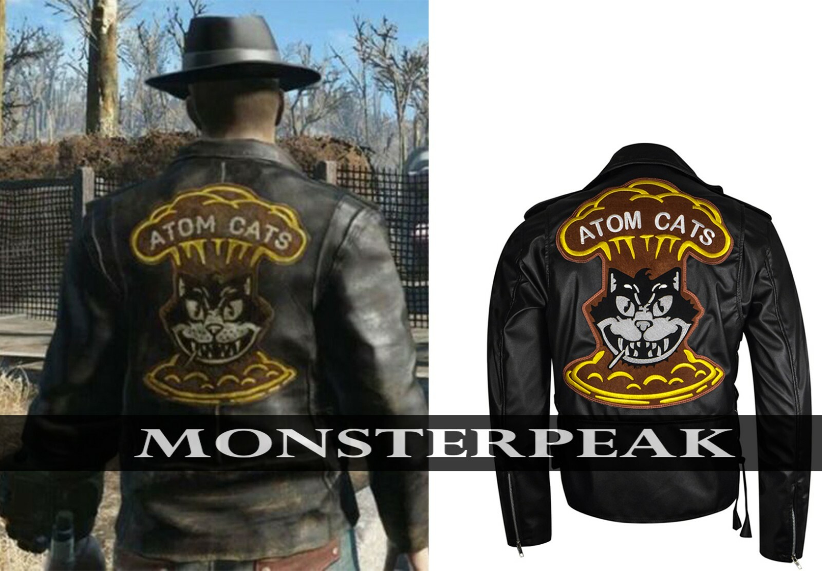 アトムキャッツのレザージャケット 本革　Lサイズ Men's Atom Cats Jacket - Fallout 4 Cats Jacket - Black Faux