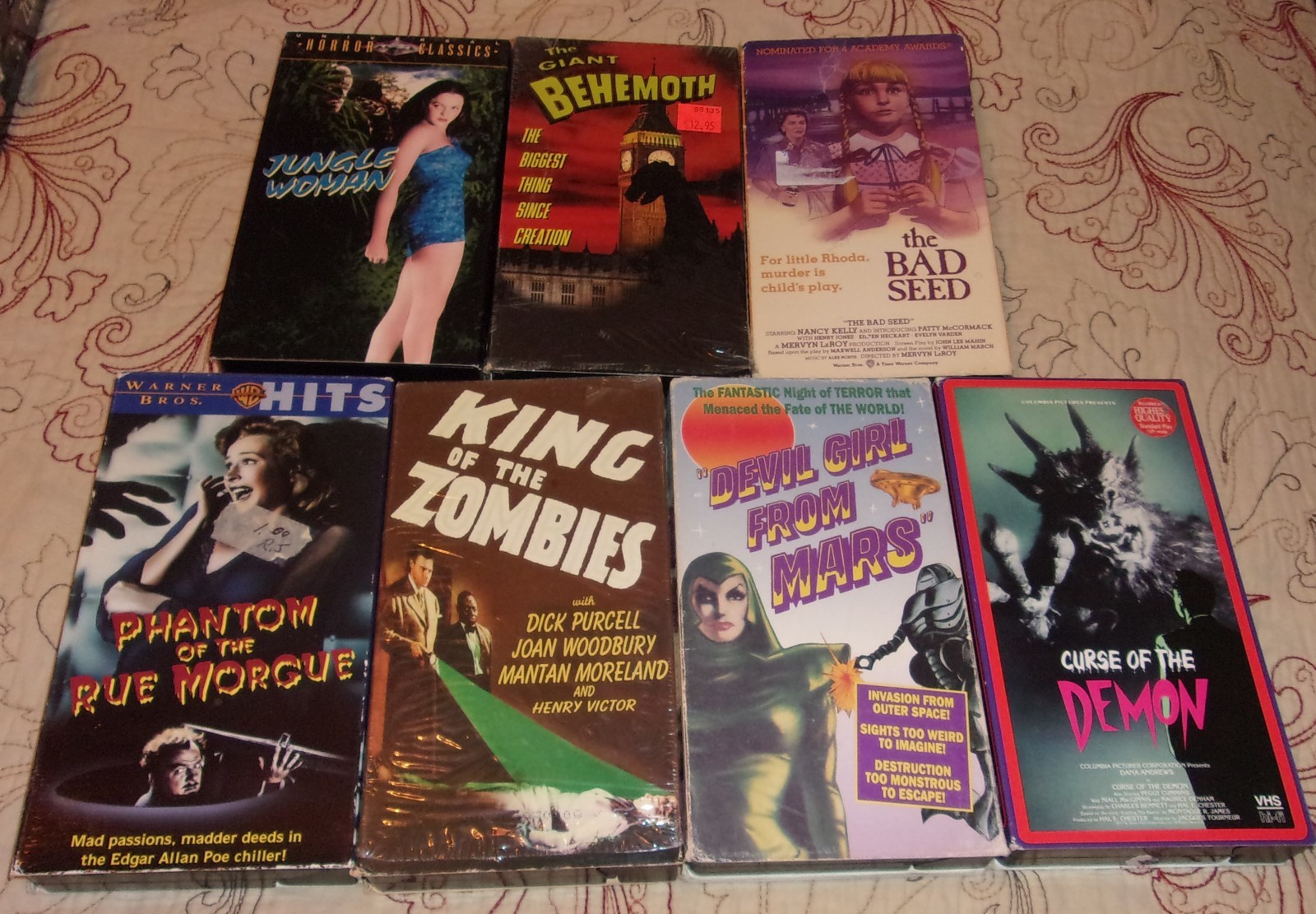 7 classic horror vhs lot devil girl curse demon zombies bad seed jungle woman