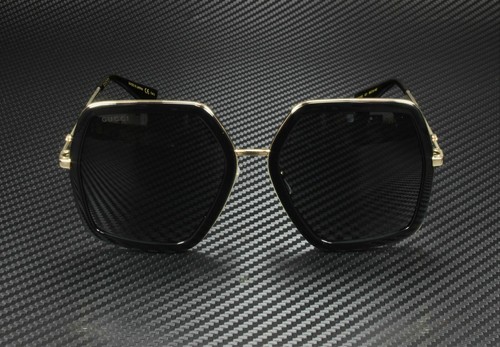 Pre-owned Gucci Gg0106s 001 Rectangular Square Black Grey Women's Sunglasses 56 Mm In Gray