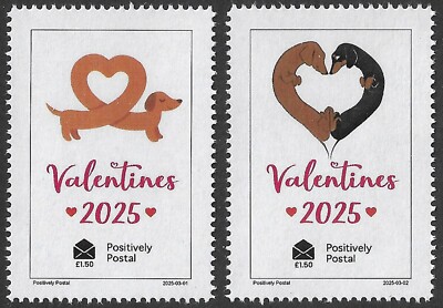2025 Positively Postal u/m mnh artistamps x 2 Valentines Day cute dogs & hearts