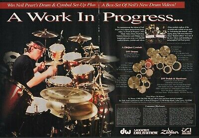1996 2pg Print Ad Neil Peart RUSH A Work In Progress Contest DW Red Sparkle Kit