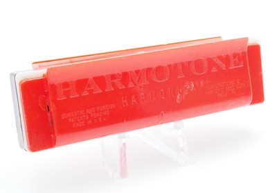 Vintage Harmotone Red Plastic Toy Harmonica Harminic Reed Corp. Philadelphia PA.