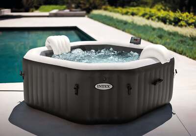 Intex 28457EP 4 Person PureSpa Jet and Bubble Onyx Black Octagon Combo Spa Set
