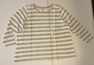 Shirt Women s 2X Plus Petite Sonoma Crew Neck 3/4 Sleeve  Grey / Beige