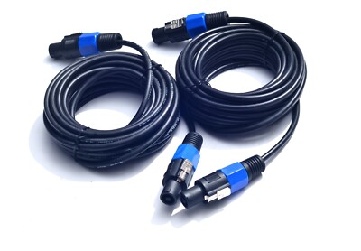 2Pack 25 ft Male Speakon to Speakon Speaker Cables, Audio Cord DJ Wire with Twis