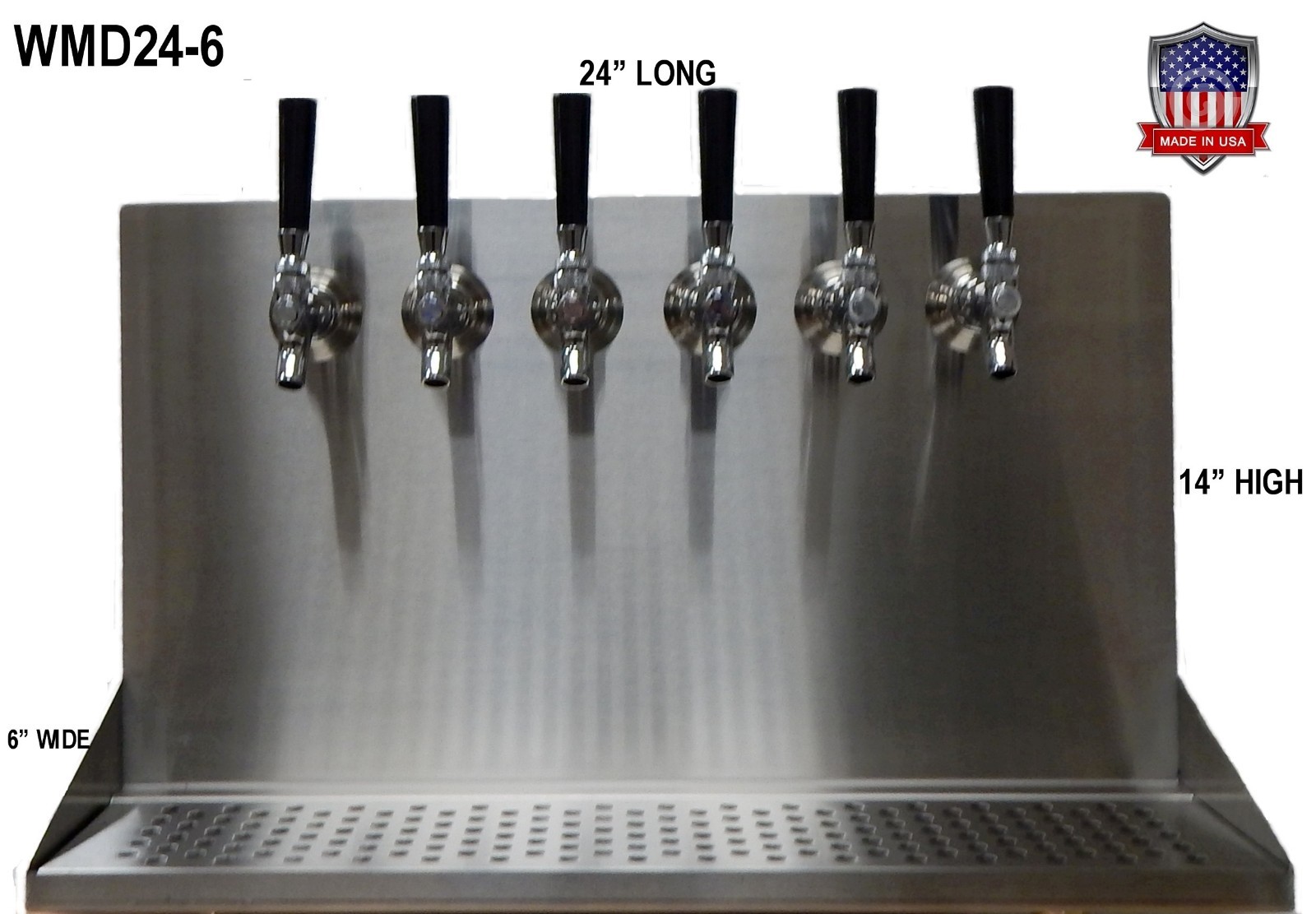 Wall Mount Beer Dispenser 6 Faucets- Steel Draft Beer Tower made in USA- WMD24-6
