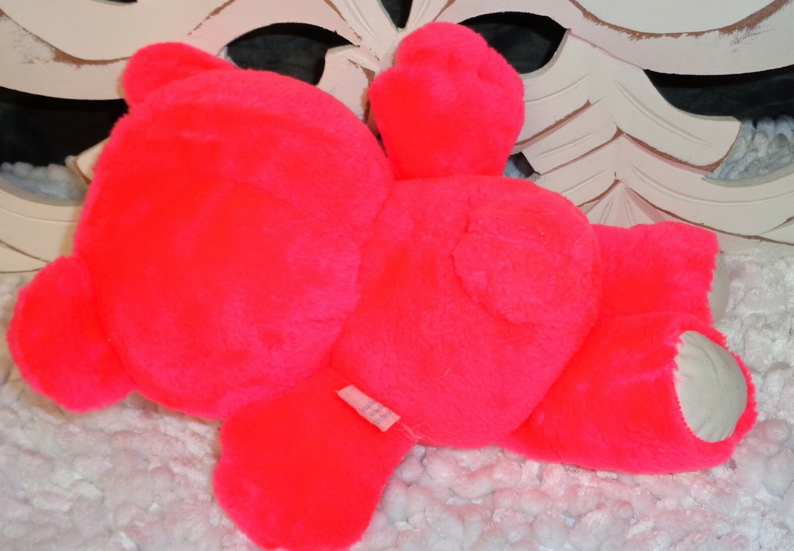 Vintage Playskool 1987 Nosy Bear POPPER Popcorn Hot Pink White Plush