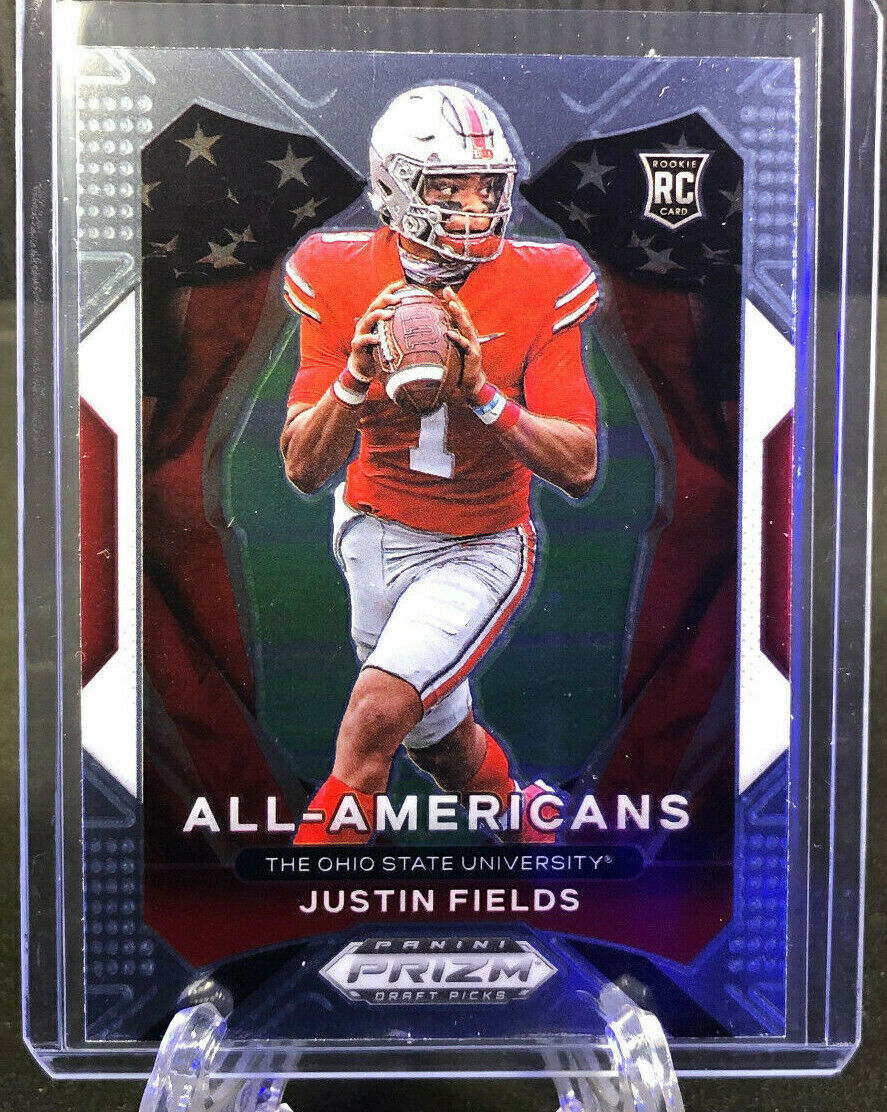 JUSTIN FIELDS - 2021 Prizm Draft Picks All-American Rookie Insert Card! Bears. rookie card picture
