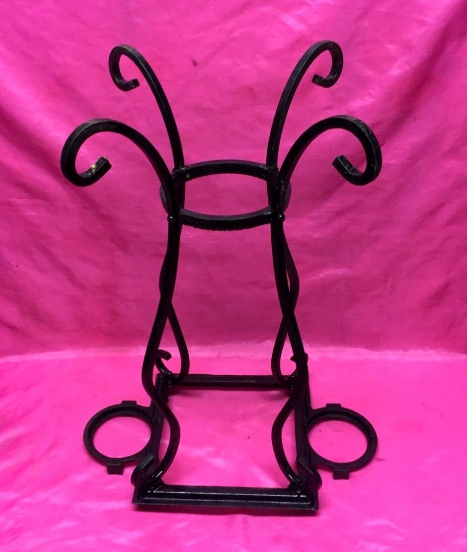 Antique Vintage VERONA Black Wrought Iron Plant Stand for 4 Planter - Nice!!