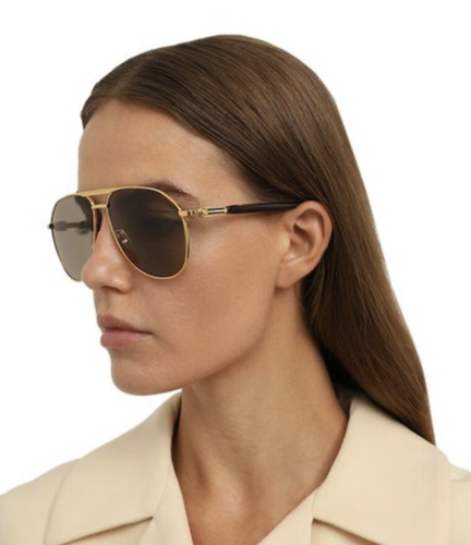 Pre-owned Gucci Gg1220s-002-59 Shiny Gold Sunglasses In Brown