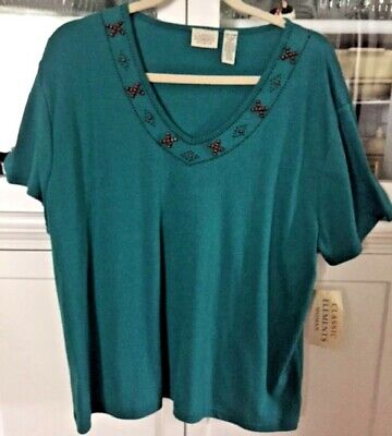 CLASSIC ELEMENTS WOMAN PLUS 20-22 2X SHIRT BLOUSE KNIT TOP green SHORT NEW TAGS