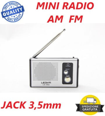 Mini Radio Portatile jack 3,5mm Speaker Esterno Antenna Frequenza AM FM Batterie