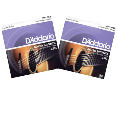 D'Addario 2 SETS EJ13 80/20 Bronze Custom Light Guitar Strings UPC 019954961138