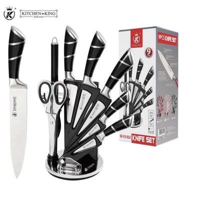 9-Piece Stainless Steel/ Black Spiral Handle Professional Kitchen Knife Set