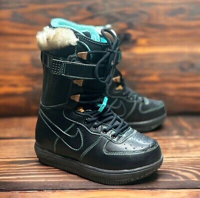 Womens Nike Zoom Force 1 ZF1 Lace Snowboard Boots Black Blue Gold Fur Size 7.5