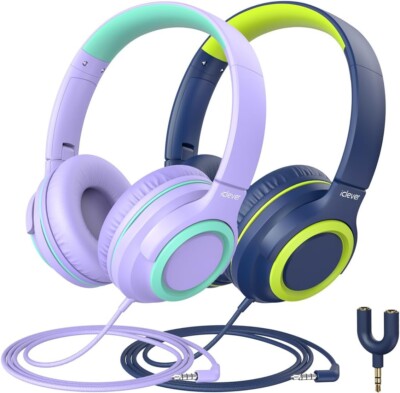 iClever 2Pack Kids Headphones 94dB Safe Volume Limited - HS22 Wired