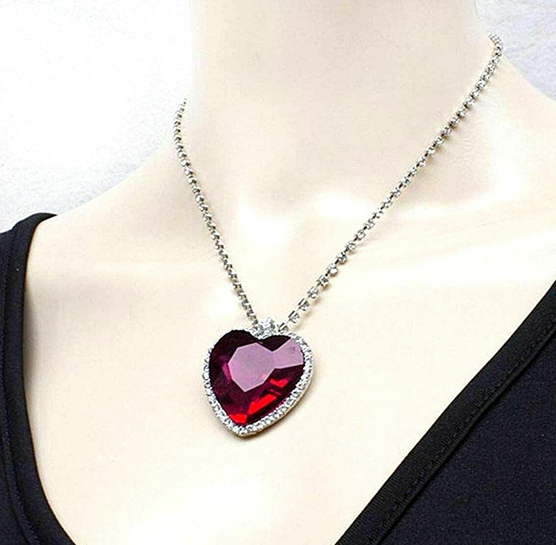 Large Red Crystal Heart Necklace Red Heart Pendant Necklace