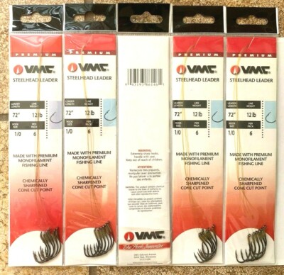 60 (10packs/6) VMC Steelhead Octopus Leaders 1/0 hook 12 lb line 72'' leader