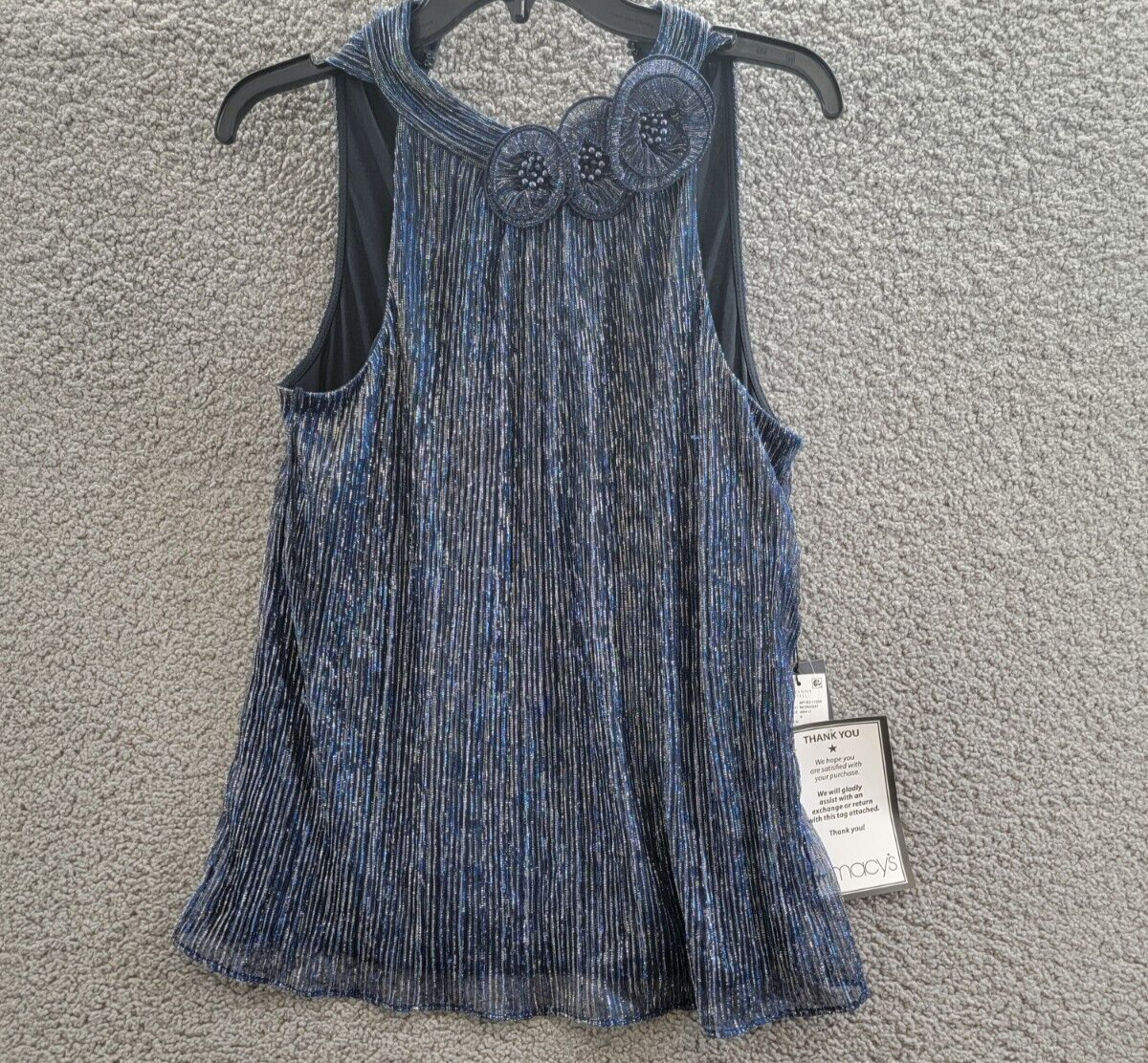 Adrianna Papell Embellished Metallic Knit Top Women's Midnight Sleeveless - Picture 2 of 15