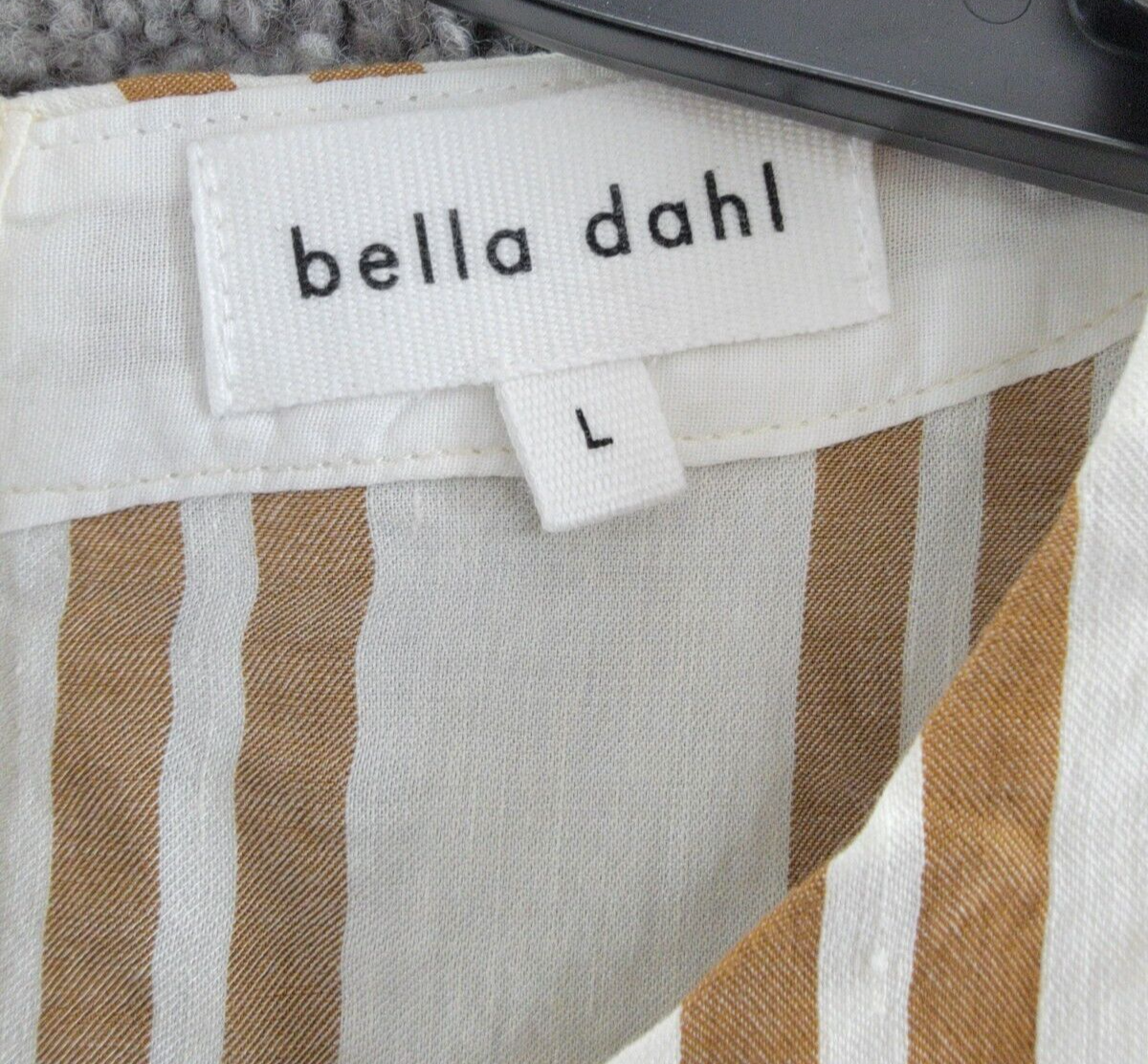 Bella Dahl Boxy Button Back Top Women's L Redwood Stripe Linen Blend Crew Neck - Picture 8 of 15