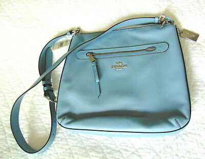 COACH Shoulder CrossBody Bag Purse Pebble Leather Blue 10''x9'' NWT