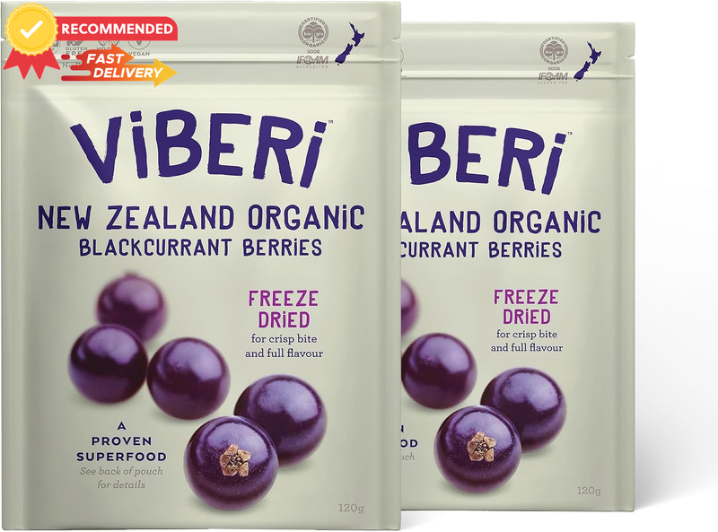Organic Blackcurrants 240G Freeze Dried Whole Fruit No Additives - 2 Pack