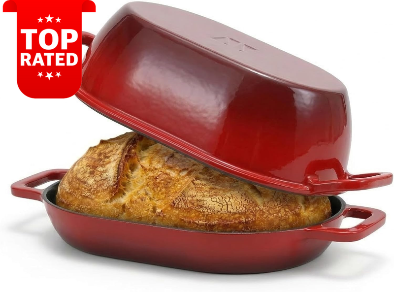 Enameled Cast Iron Dutch Oven 12"x8" Bread Pot with Lid 5 Qt Sourdough Baking