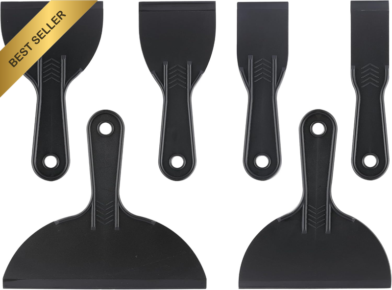 6 Pack Plastic Putty Knife, Durable Plastic Scraper Tool with No-Slip Grip for S