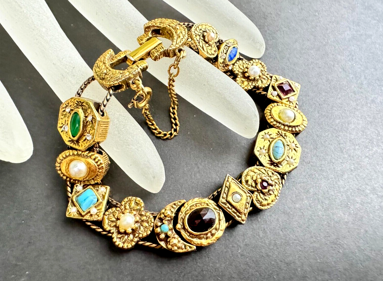 VTG Goldette N.Y. Signed Victorian Revival Faux Stones