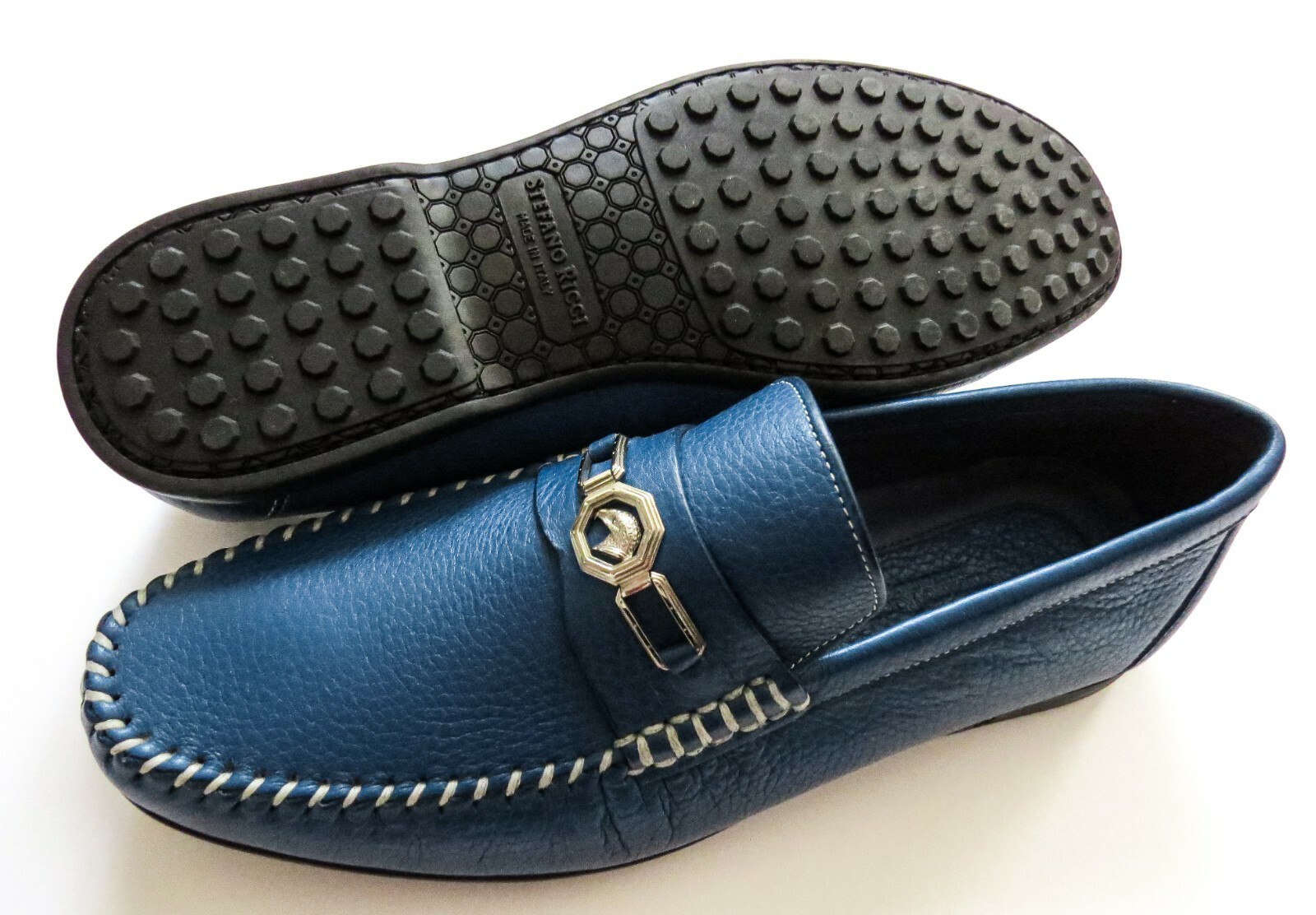STEFANO RICCI Blue Grain Leather with 