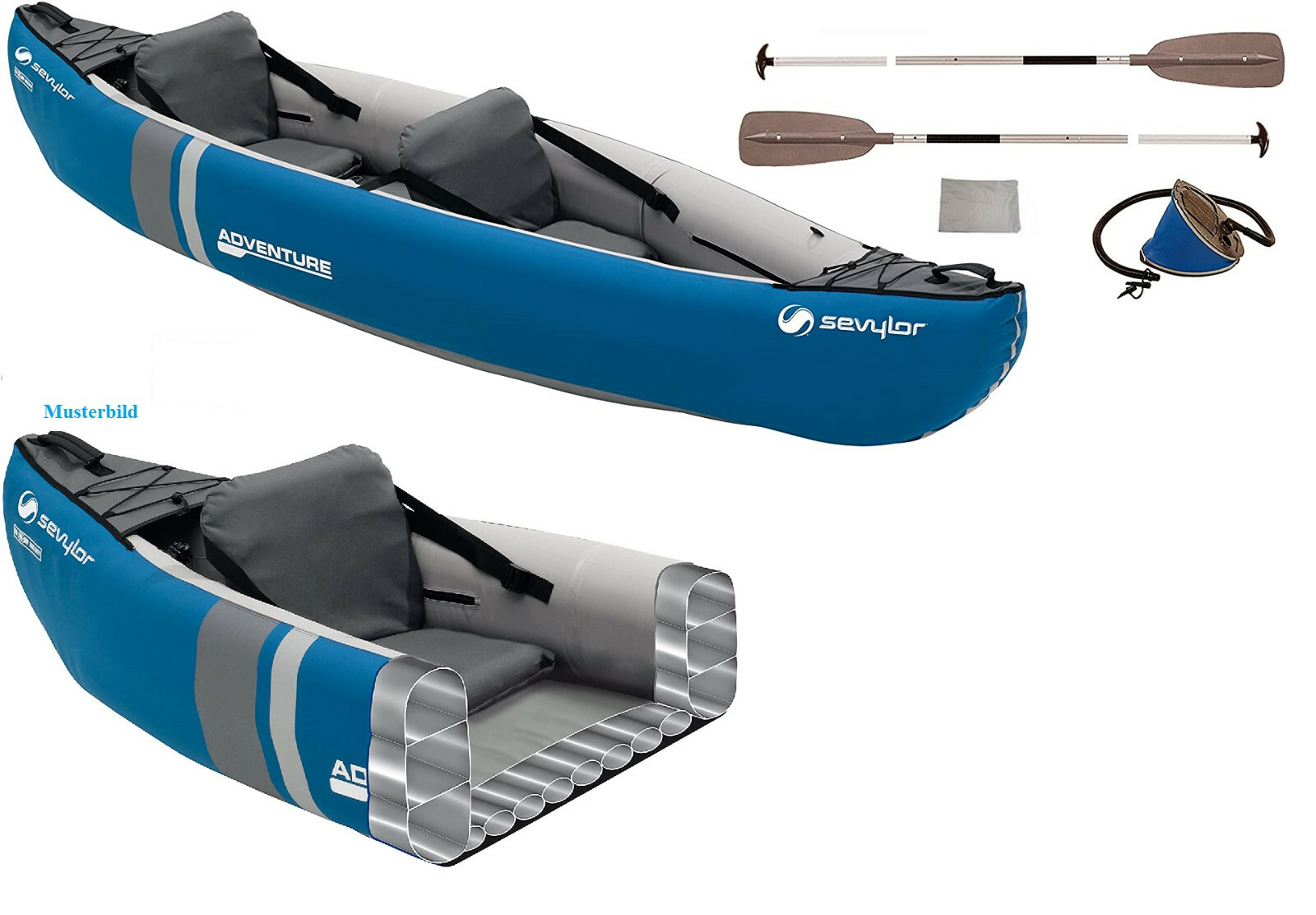 Sevylor 2 Person Adventure Kayak Kit 314 x 88 cm mit Paddel, Pumpe Tasche