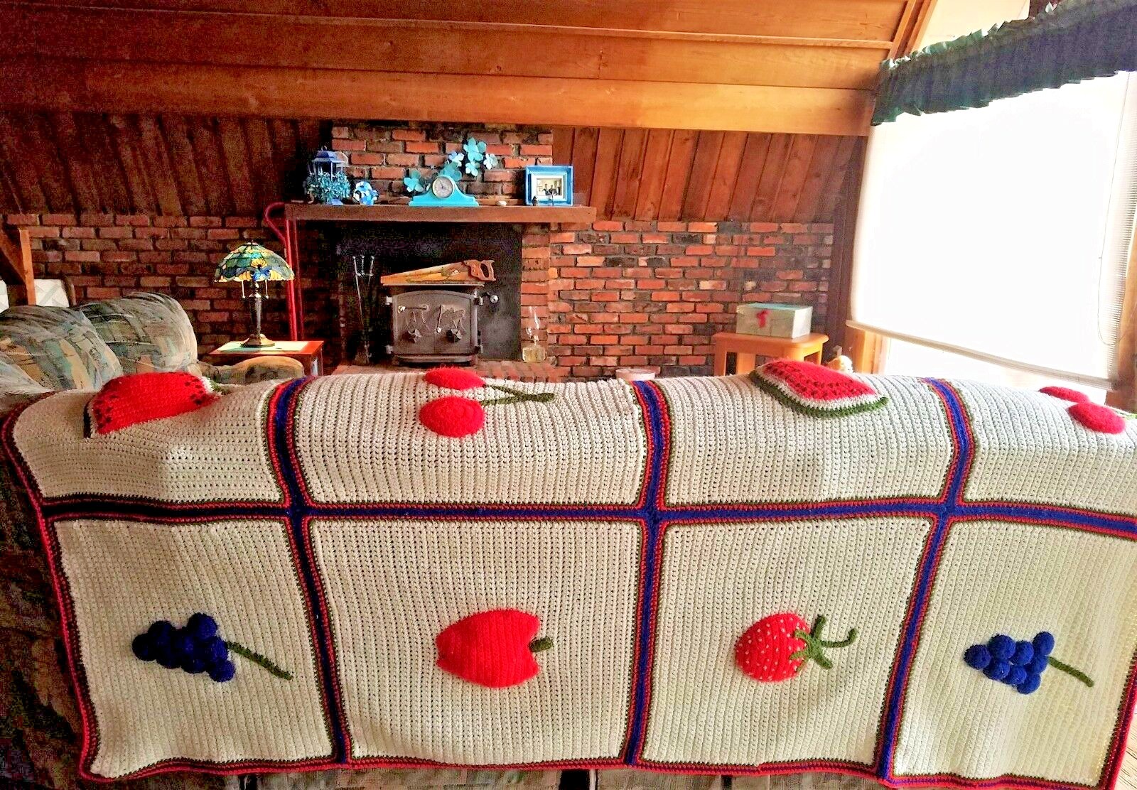 Vintage Homemade Afghan Blanket With Puffy Fruits 65