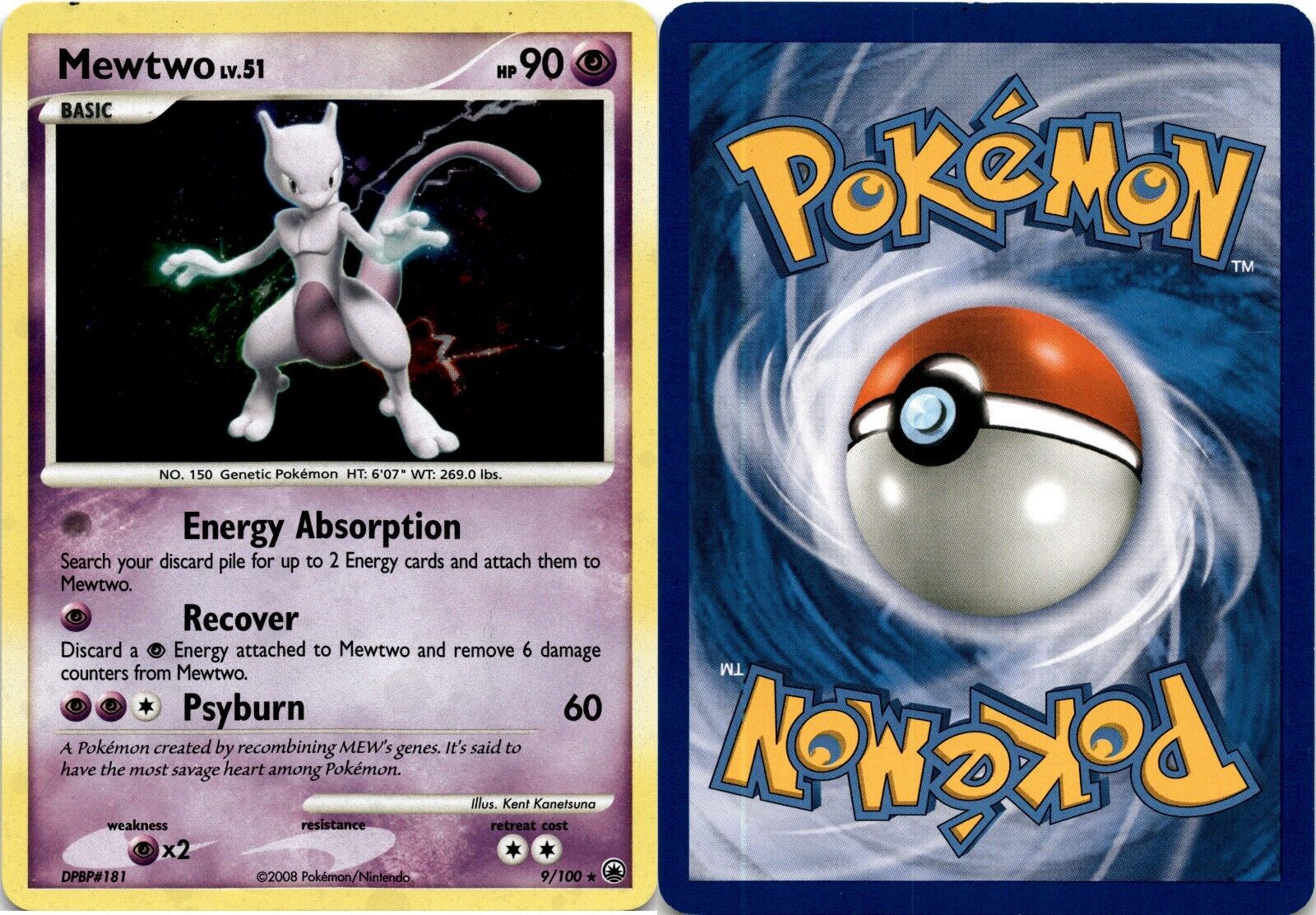 2008 Pokemon, Majestic Dawn, #9/100 Mewtwo LV.51, Holo Rare 2008 Pokemon, Majestic Dawn, #9/100 Mewtwo LV.51, Holo Rare