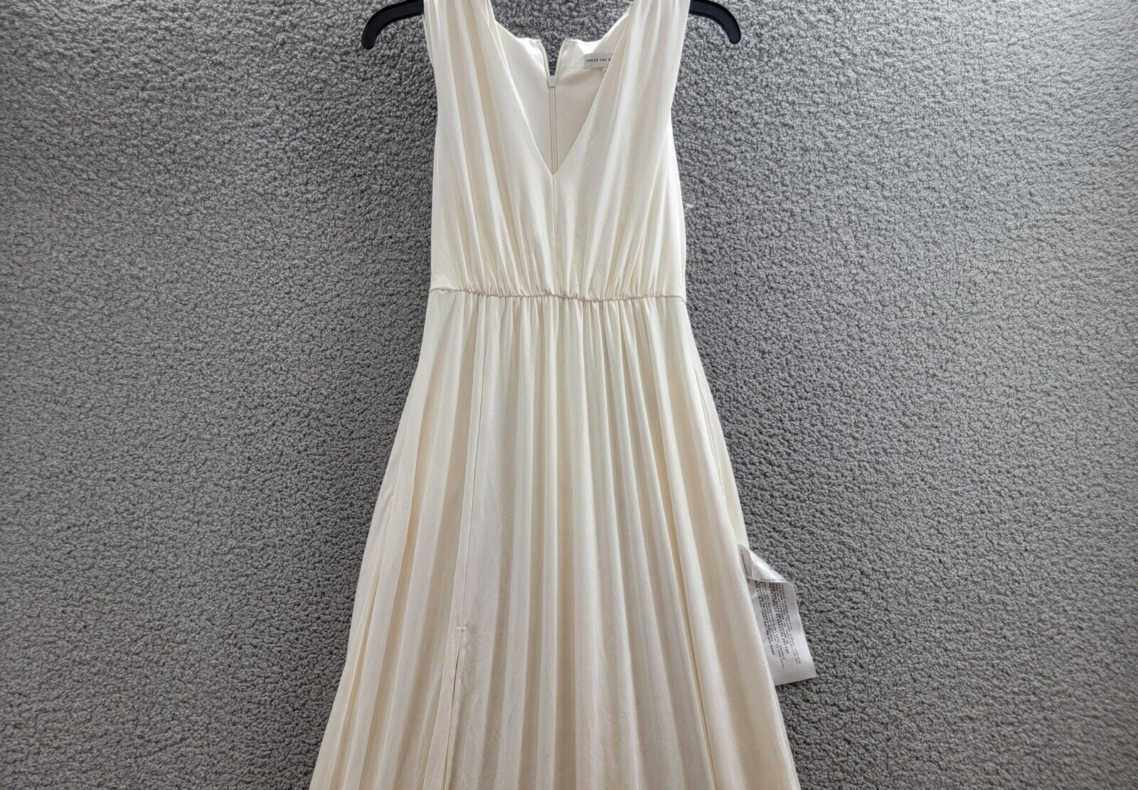 Dress the Population Krista Plunge Neck Side Slit Gown Women's XS Ivory Back Zip - Picture 3 of 17