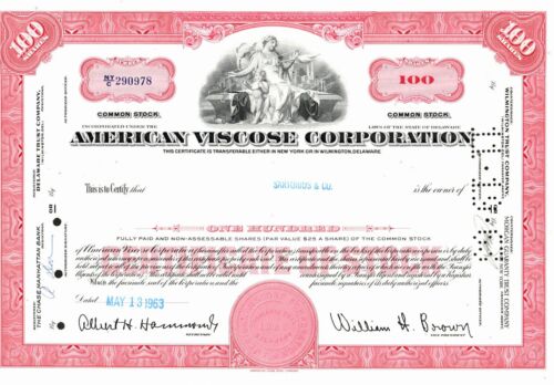 American Viscose Corp - Original Stock  Certificate - 1963 - NYH290978