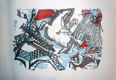 Bernard Lorjou Gravure sur bois signée numérotée Blois Paris Tour Eiffel