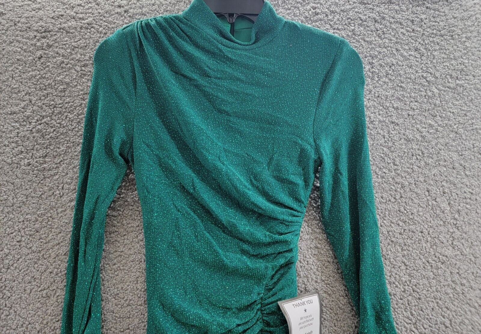 Betsy & Adam Ruched Glitter-Knit Side-Slit Dress Womens 2 Green Back Zip Closure - Picture 3 of 15