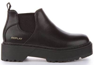 Pre-owned Replay Luisa Tiny Lightweight Eco Pull On Vegan Boot Black Womens Us 4 - 9