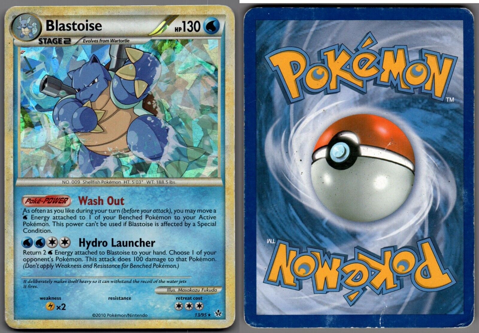 2010 Pokemon, Unleashed, #13/95 Blastoise, Cracked Ice Holo 2010 Pokemon, Unleashed, #13/95 Blastoise, Cracked Ice Holo