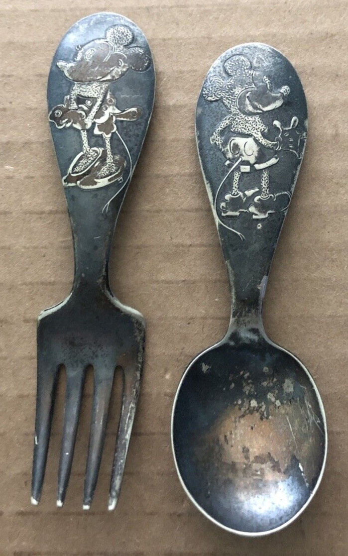 Vintage MICKEY & MINNIE MOUSE Baby Fork & Spoon Winthrop