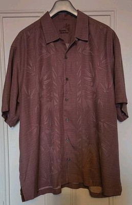 TOMMY BAHAMA 100% Silk Light Burgundy  Subtle Palm Frond Hawaiian Mens Shirt XL
