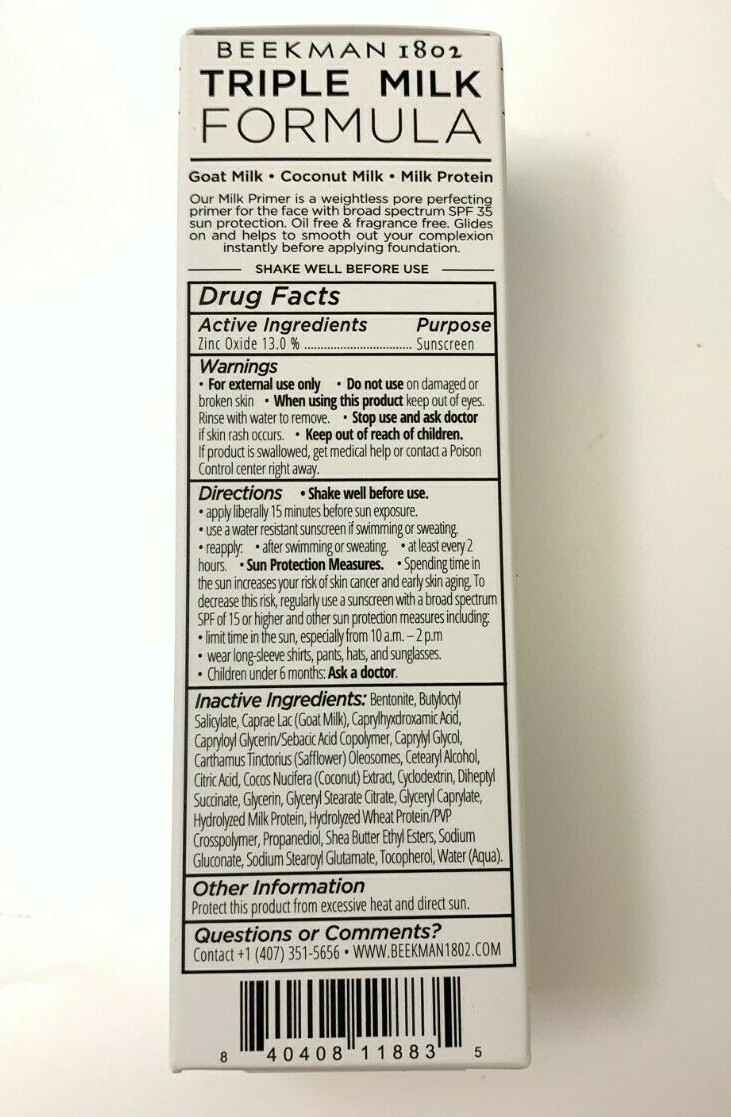 BEEKMAN 1802 TRIPLE MILK PRIMER 2.7 FL.OZ. 80 ML. NEW