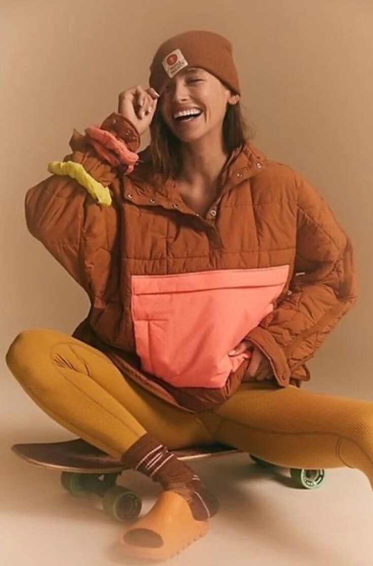 

Складной пуловер Free People Movement Pippa Пуховик с цветными блоками Ржавый коралловый  NWD, Rust / coral, Pippa Packable Pullover Puffer