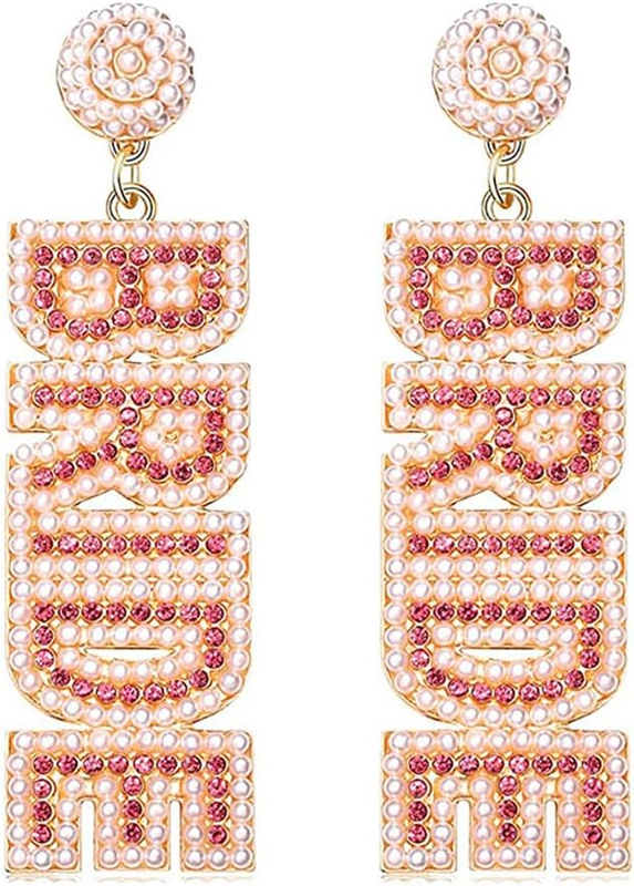 Bride Pearl Rhinestone Earrings Handmade Beaded Dangle Bridal Jewelry Gift