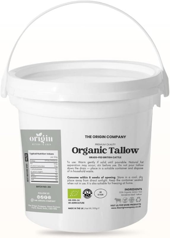 500G Origin'S Organic Grass-Fed Beef Tallow Cooking Fat – 100% Pure Traditional 