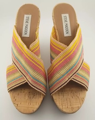 Steve Madden Cork Wedges Colorful Stretchy Crisscross 7.5